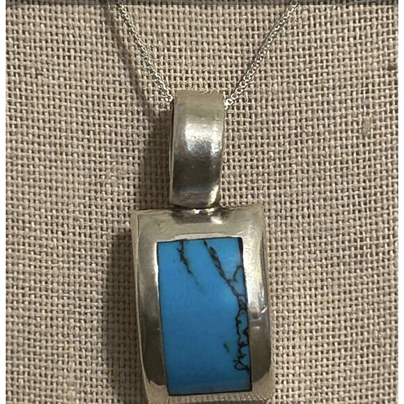 Taxco Jewelry - Sterling Chain with Taxco Turquoise Pendant TJ-76 Sterling Silver 925